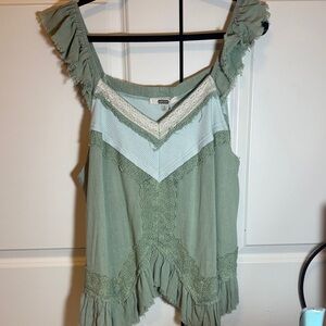 Gimmicks Sage Green Layered Lace Trim Camisole